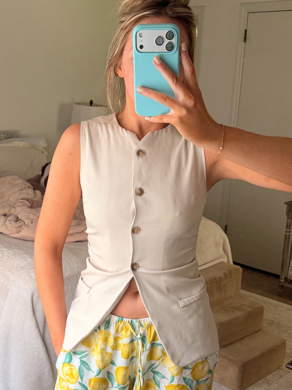 Sleeveless Cream Button Front Top - Classic Women's Vest